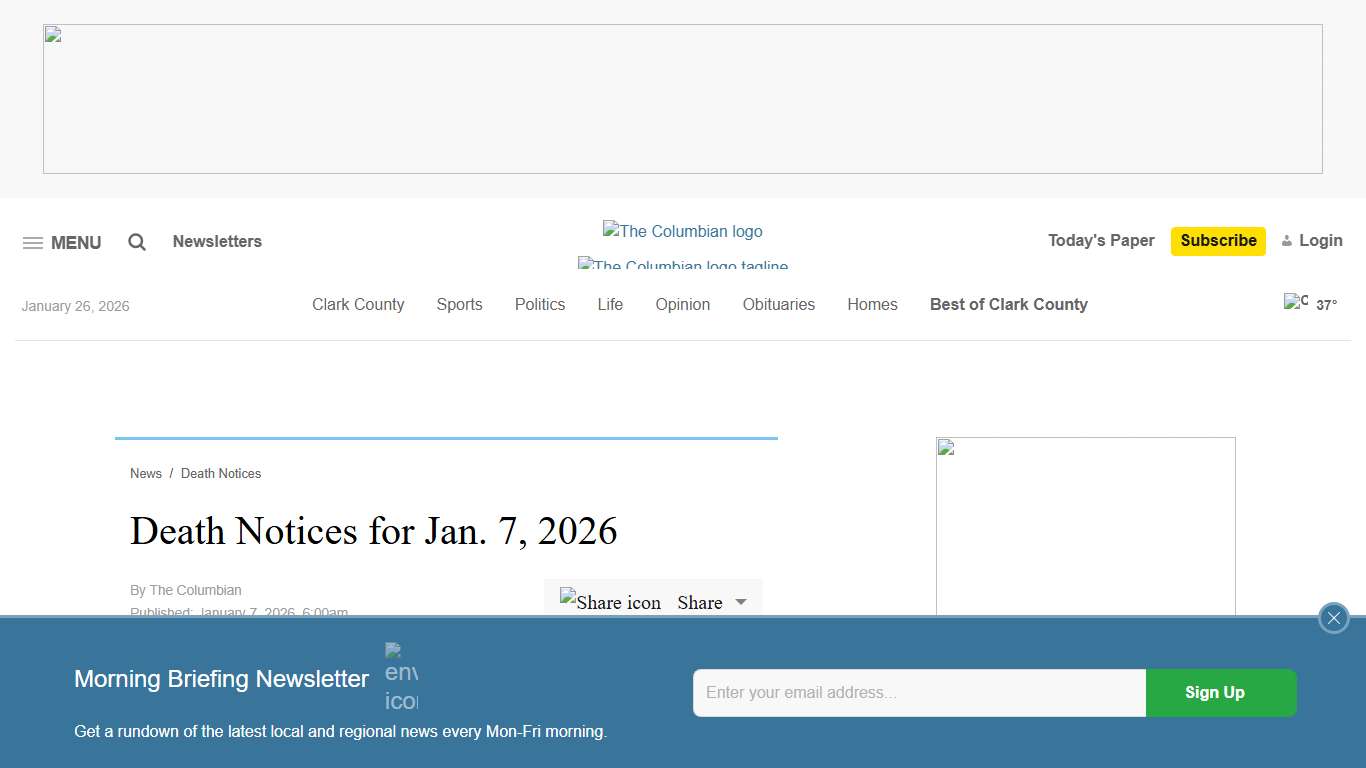 Death Notices for Jan. 7, 2026 - The Columbian